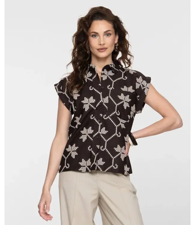 Geisha Blouse 63212-20 chocolate brown/sand