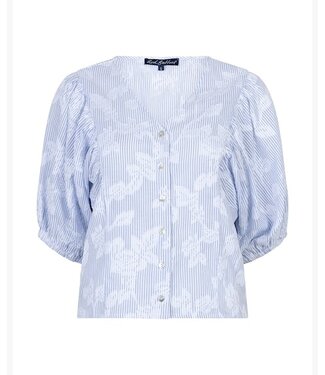 Red Button Blouse Ballonsleeves stripe&flower SRB4838 blue