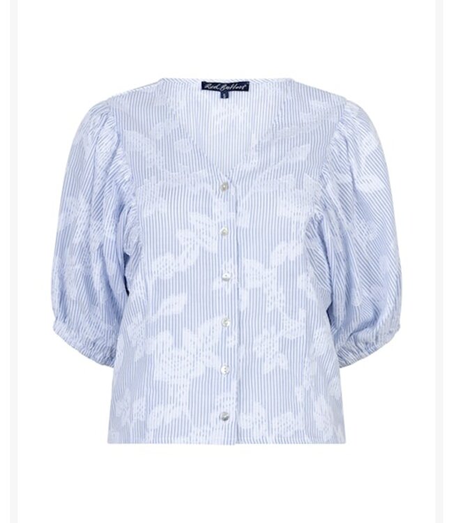 Red Button Blouse Ballonsleeves stripe&flower SRB4838 blue
