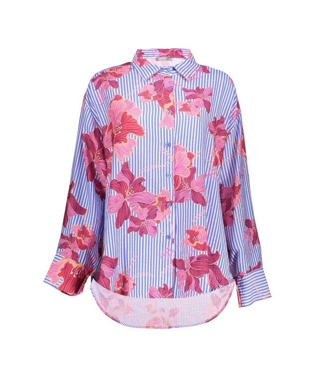 Geisha Blouse stripe 63395-70 blue/off-white/pink