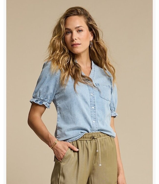 Red Button Blouse Victoria denim SRB4874 white bleach