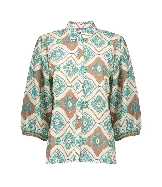 Geisha Blouse 63453-20 aqua/camel