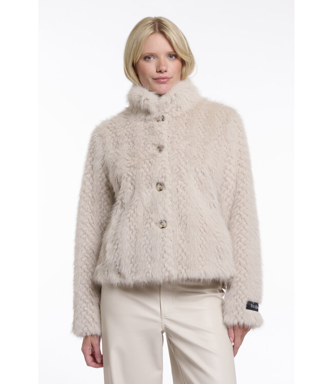 Rino & Pelle Vie 7022611 single breasted faux fur jacket birch dessin