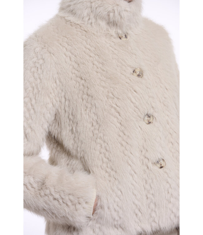 Rino & Pelle Vie 7022611 single breasted faux fur jacket birch dessin
