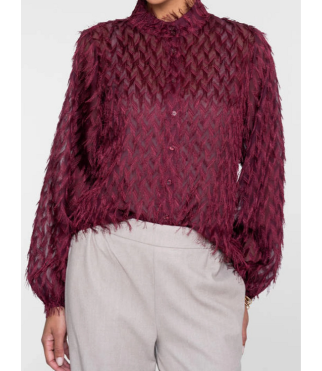 Geisha Blouse with fringes 63826-14 burgundy