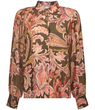 Geisha Blouse 63941-20 dark olive/coral