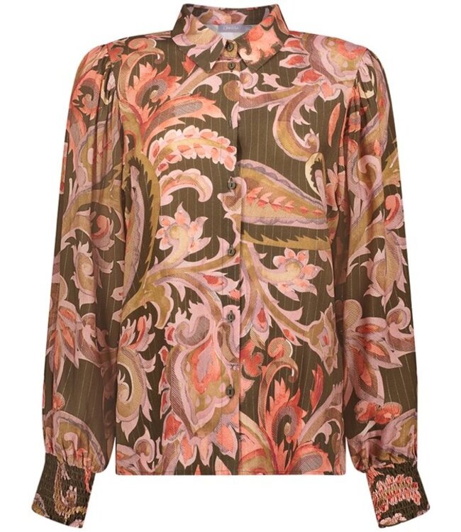 Geisha Blouse 63941-20 dark olive/coral