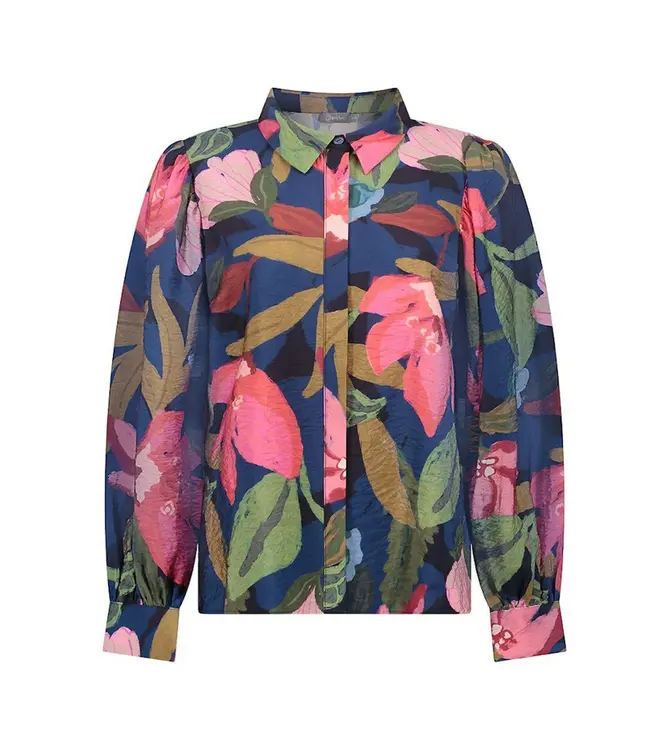Geisha Blouse 63939-20 blue/coral/green