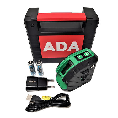 ADA  Armo 2D Green, Rechargable crosslinelaser with charger in Plastic case