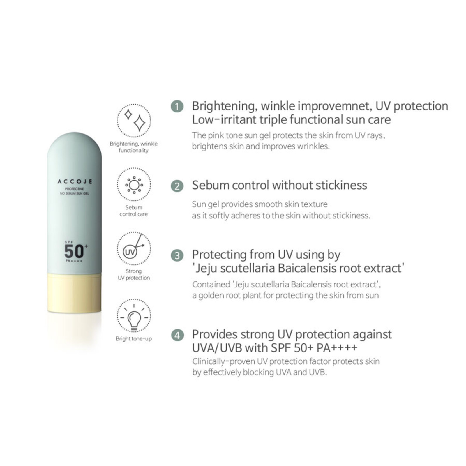 Accoje Protective No Sebum Sun Gel SPF50+ PA++++