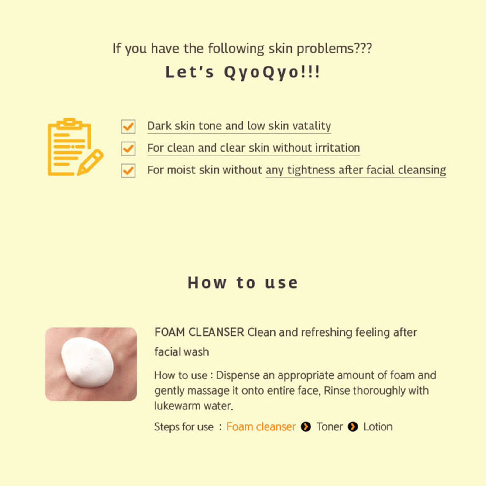 Qyo Qyo Tangerine Bright+Moist Foam Cleanser