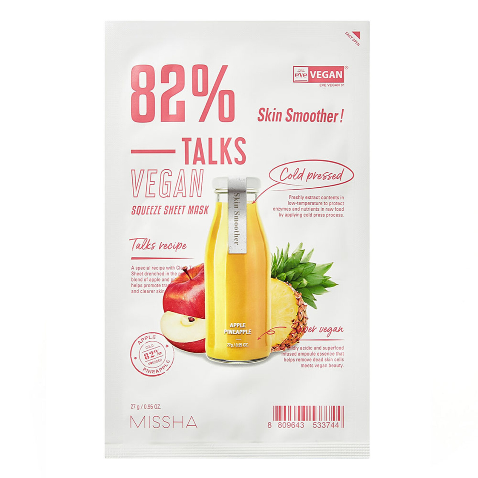 Missha Talks Vegan Squeeze Sheet Mask Skin Smoother