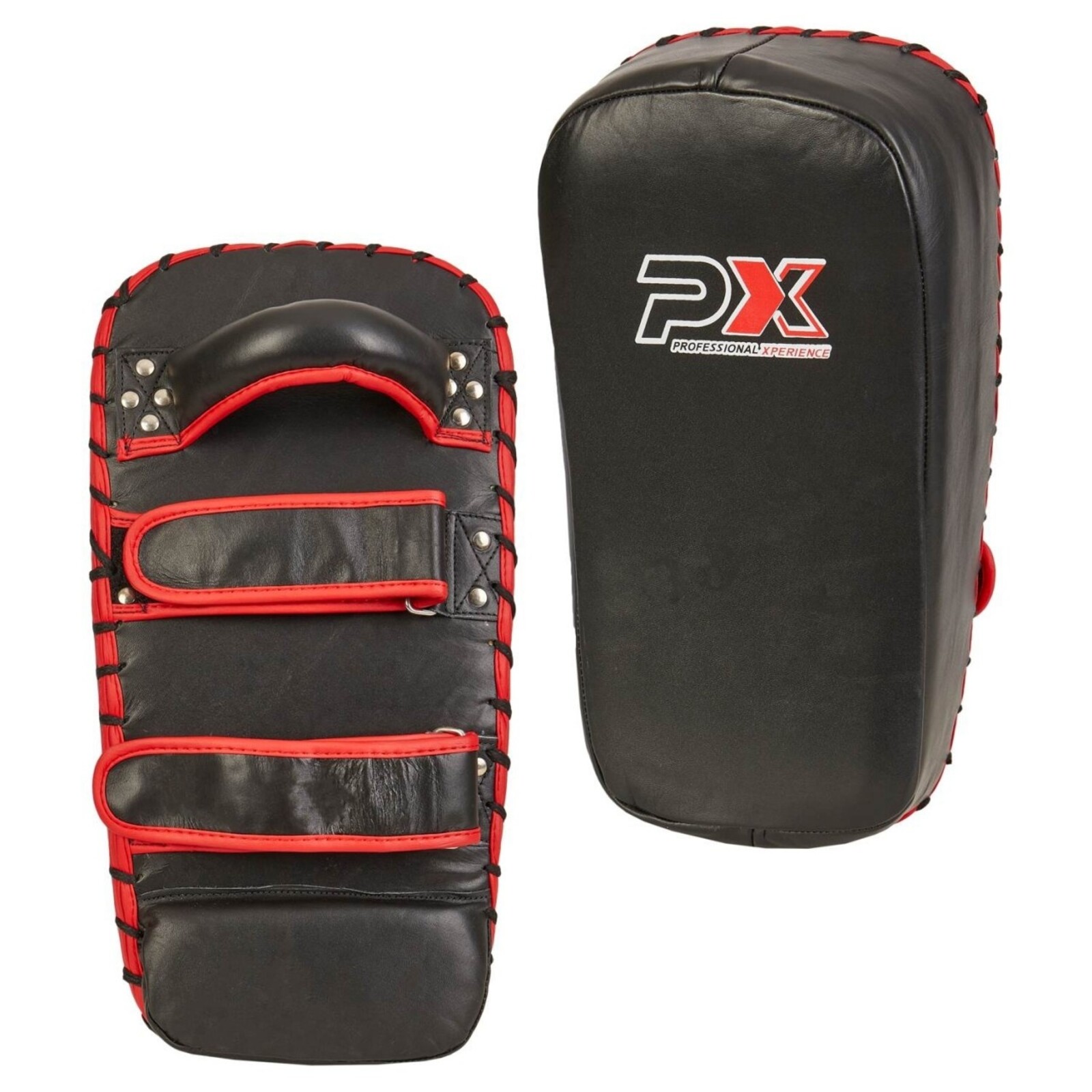 PX arm mitt leather, 42 cm, black+red, curved