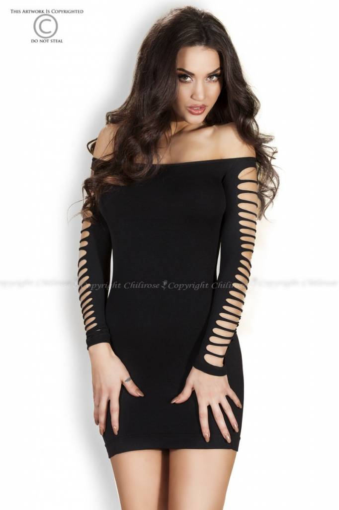 * CHILIROSE Zwart naadloze jurk CR3608-B * CHILIROSE Zwart naadloze jurk CR3608-B