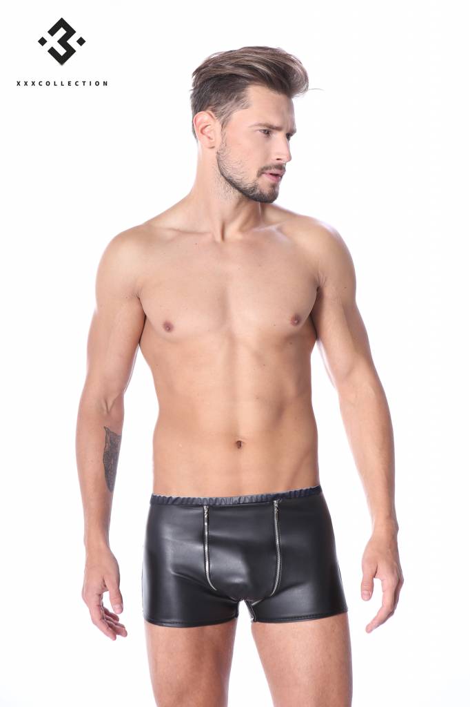 Image of * Code8 by XXX COLLECTION Zwart leren Short met 2 ritsen aan voorzijde (S-3XL-4XL)