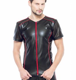 * Code8 by XXX COLLECTION Eco-leder shirt met Mesh mouwen rood  (XS-XL-2XL)