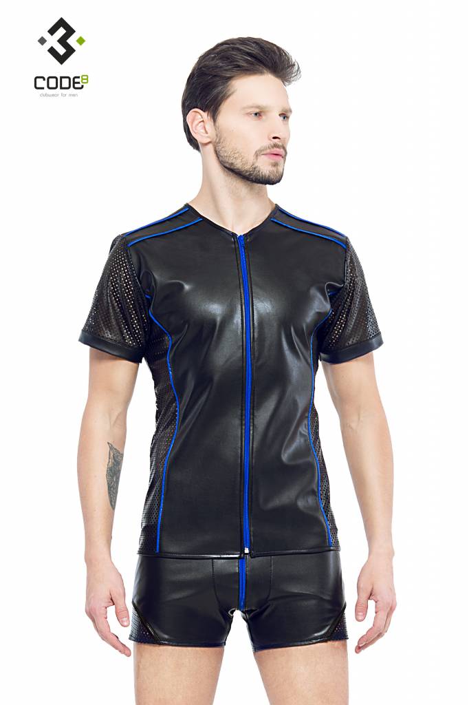 Image of * Code8 by XXX COLLECTION Eco-leder shirt met Mesh mouwen (XS-S-M-3XL) 