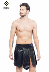 * Code8 by XXX COLLECTION Heren gladiator rok met geschulpt leer en blauw gekleurde biezen