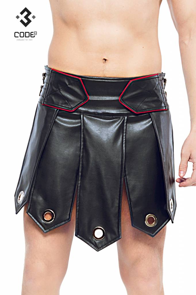 * Code8 by XXX COLLECTION Heren gladiator rok met metalen ringen,Rood (XS/S -3XL/4XL)