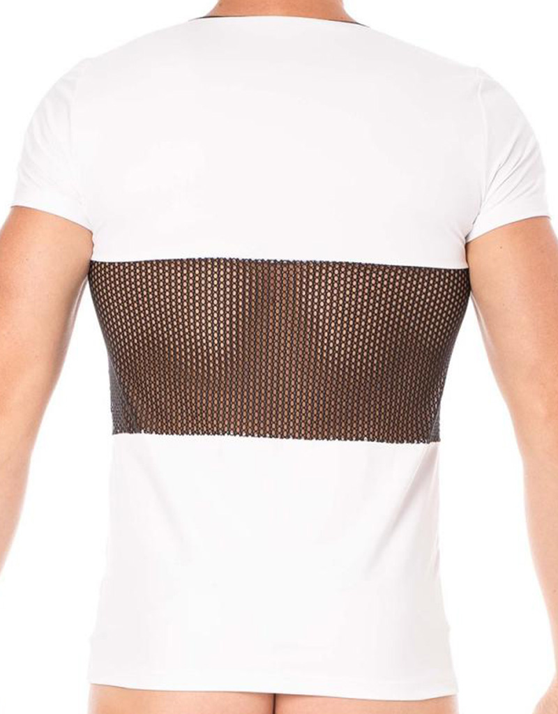 * Look Me Heren Shirt, combinatie van mesh en een  elastische witte stof  van het merk Look Me