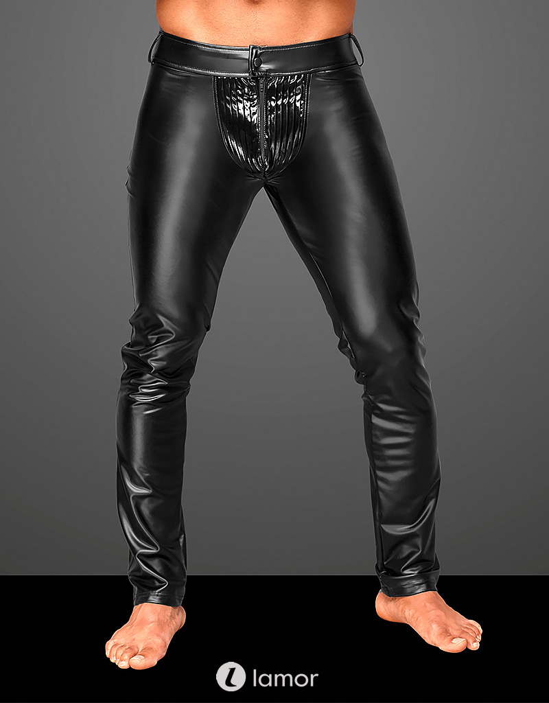 * NOIR handmade Sexy Powerwetlook heren broek met PVC delen van Noir Handmade