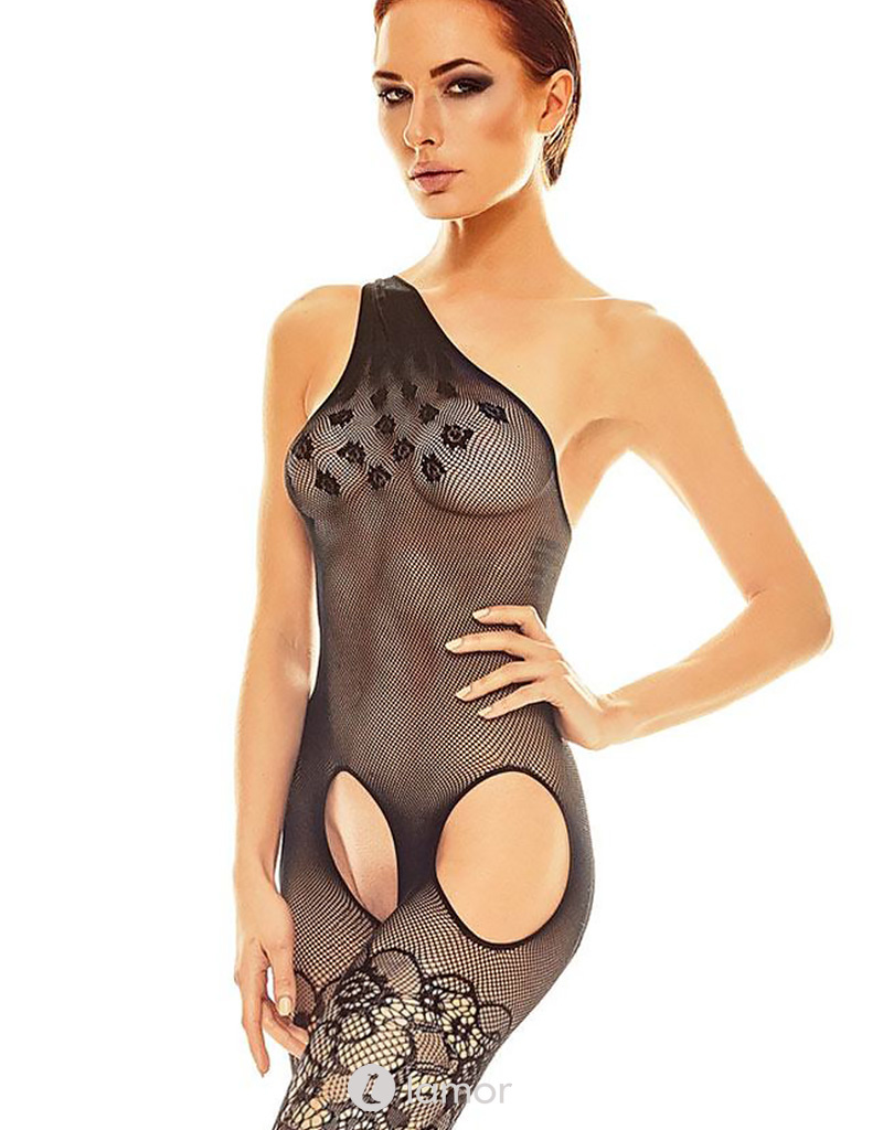 * Anais apparel Sexy asymmetrische zwarte bodystocking Elodi van Anais Apparel