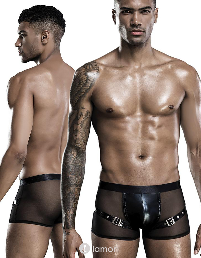 Heren boxer wetlook en tule