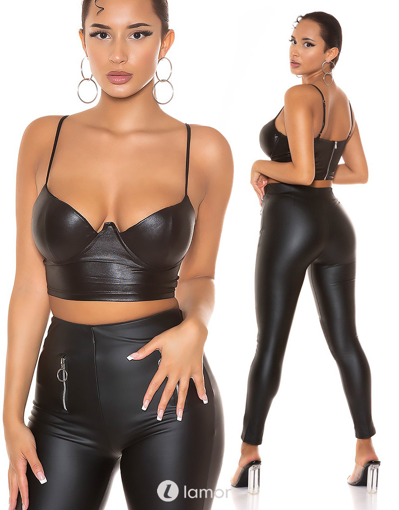 * IS Sierlijke zwarte wetlook crop top bustier