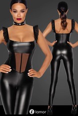 * NOIR handmade Wetlook catsuit met Tule inzet van Noir Handmade  uit de collectie Fucking Fabulous