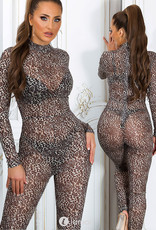 * IS Sexy transparante catsuit in leobeige print