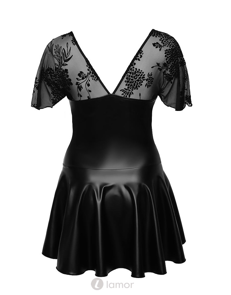 * NOIR handmade Wetlook jurk met klokrok -F267  Noir Handmade Curves Collection
