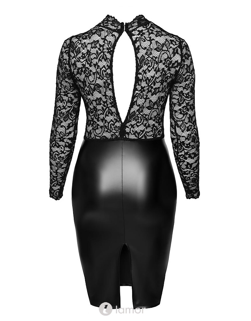 * NOIR handmade Midi jurk van zacht kant en wetlook -F269 van Noir Handmade  Curves Collectie