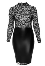 * NOIR handmade Midi jurk van zacht kant en wetlook -F269 van Noir Handmade  Curves Collectie