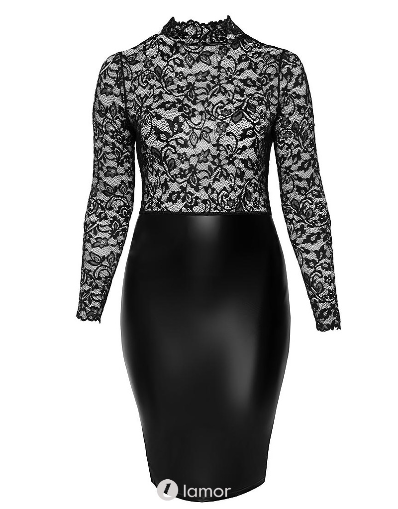 * NOIR handmade Midi jurk van zacht kant en wetlook -F269 van Noir Handmade  Curves Collectie