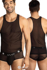 * Anais men Zwarte tanktop van transparant mesh materiaal van het merk Anais men