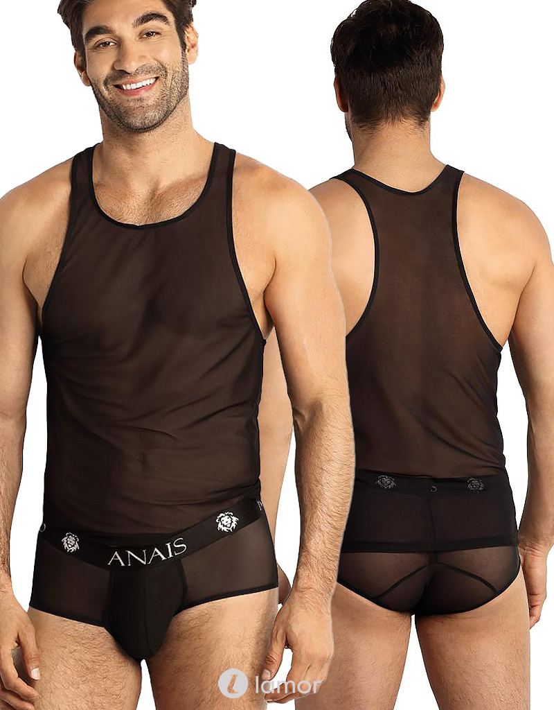 * Anais men Zwarte tanktop van transparant mesh materiaal van het merk Anais men