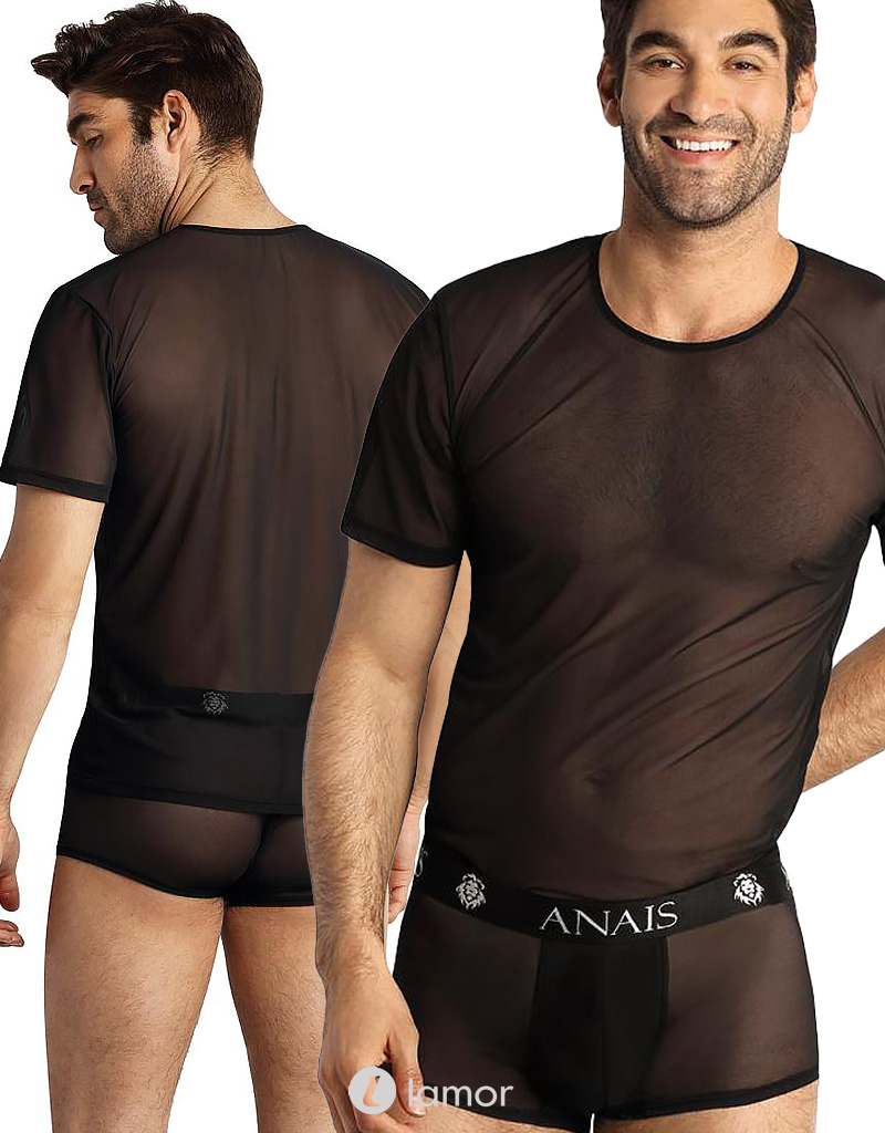 * Anais men Zwart shirt van transparant mesh materiaal van het merk Anais men