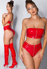 * IS Sexy Rode latexlook Hotpants met rits aan voorzijden