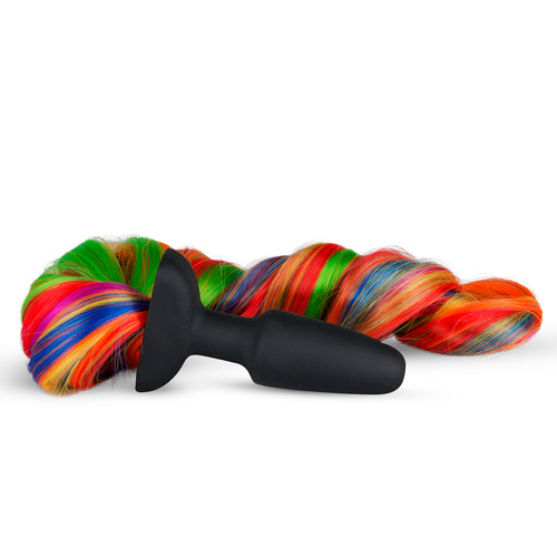 Siliconen Buttplug Met Staart - Regenboog Siliconen Buttplug Met Staart - Regenboog