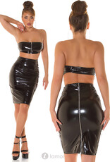 * IS Sexy zwarte Hight waist rok met rits in latexlook