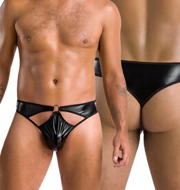* PASSION MENSWEAR Zwarte Wetlook Heren string, PA033