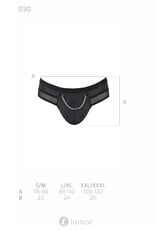 Sexy heren Jockstrap van lederlook en grof mesh en een ketting  materiaal  van Passion Menswear