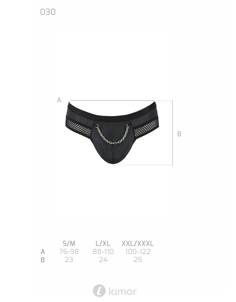 Sexy heren Jockstrap van lederlook en grof mesh en een ketting  materiaal  van Passion Menswear