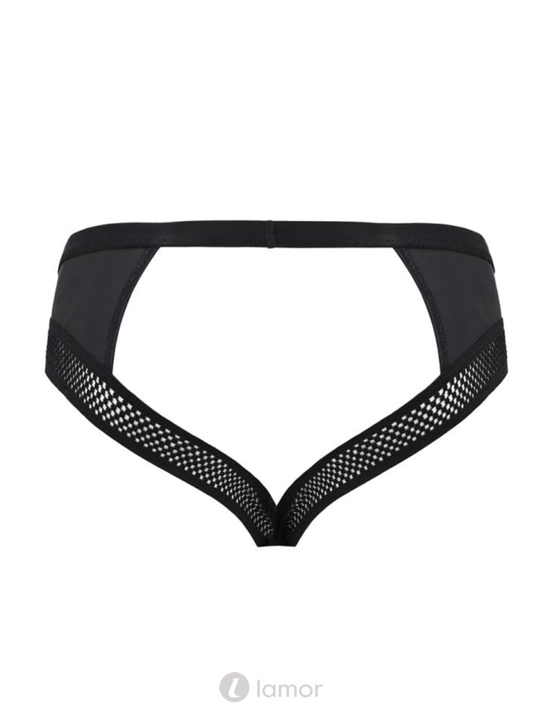 Sexy heren Jockstrap van lederlook en grof mesh en een ketting  materiaal  van Passion Menswear