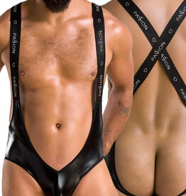 * PASSION MENSWEAR Zwarte  Wetlook Heren stringbody, PA027