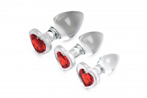 Red Heart Gem Anaalplug Set Van Glas Red Heart Gem Anaalplug Set Van Glas