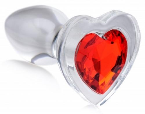 Red Heart Anaalplug Van Glas Met Steentje - Large Red Heart Anaalplug Van Glas Met Steentje - Large