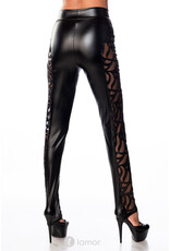 * SARESIA Wetlook legging met opgenaaid bloemmotief vanhet merk Saresia