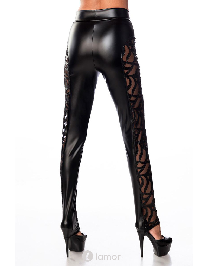 * SARESIA Wetlook legging met opgenaaid bloemmotief vanhet merk Saresia