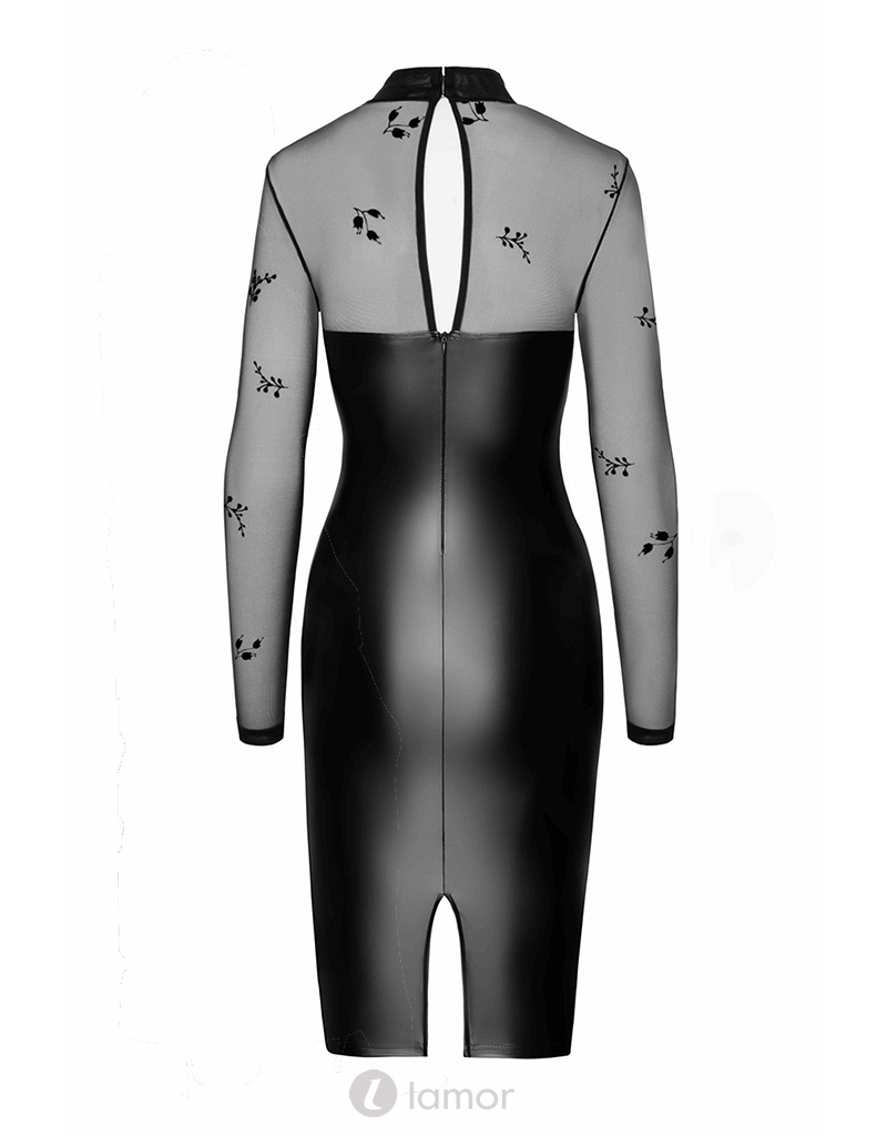 Zwarte Wetlook Cut-Out Jurk